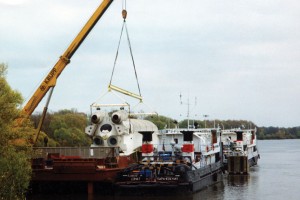 The Buran shuttle during loading at Zhukovski airport 1999